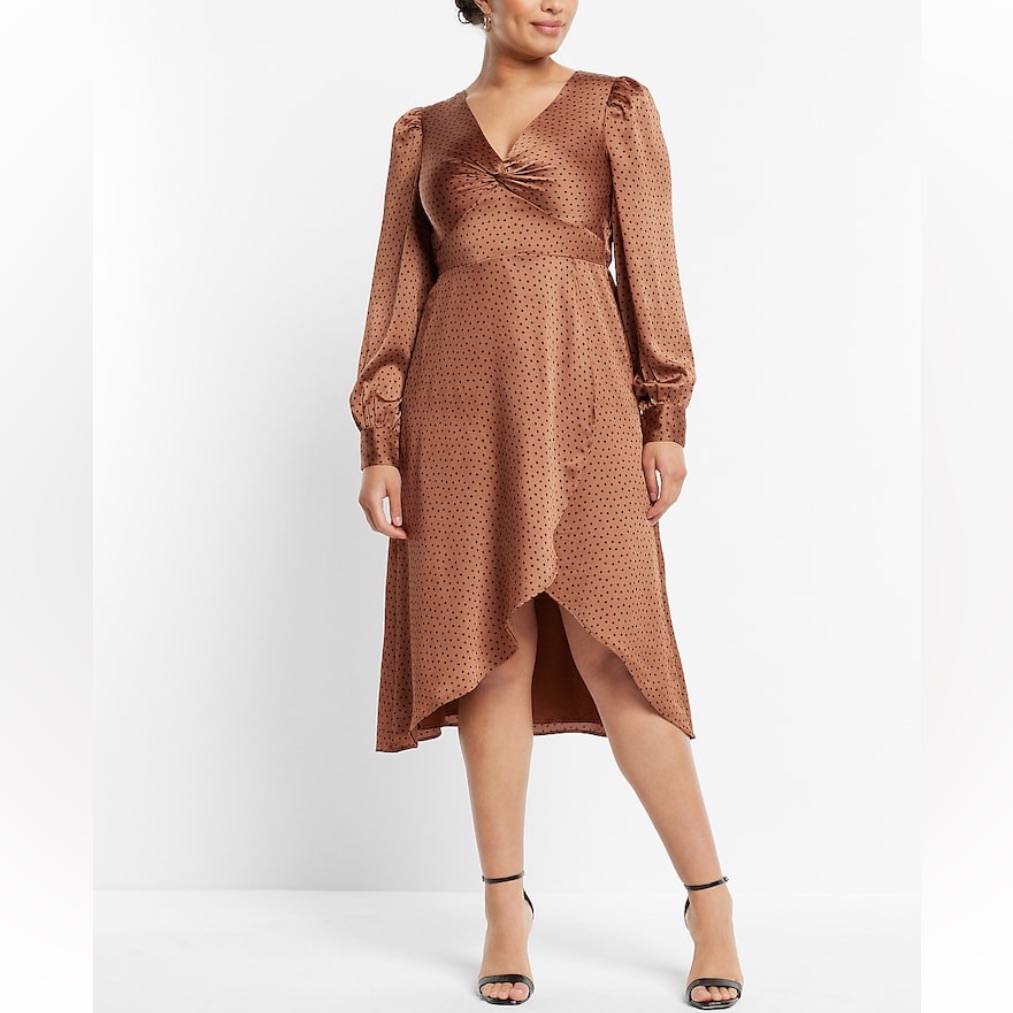 Polka Dot Twist Front Hi-Lo Midi Dress